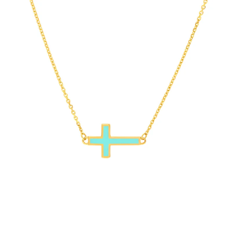 Gold and diamond necklaces  14k Enamel Sideways Cross Necklace