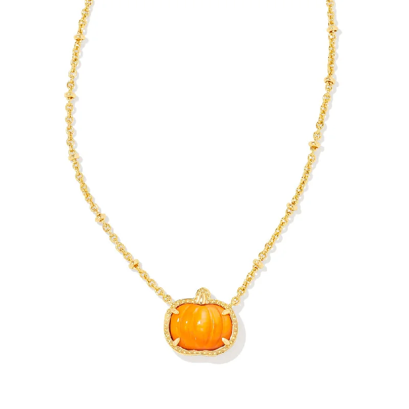 Handmade necklaces  Kendra Scott Pumpkin Gold Short Pendant Necklace in Orange Mother of Pearl