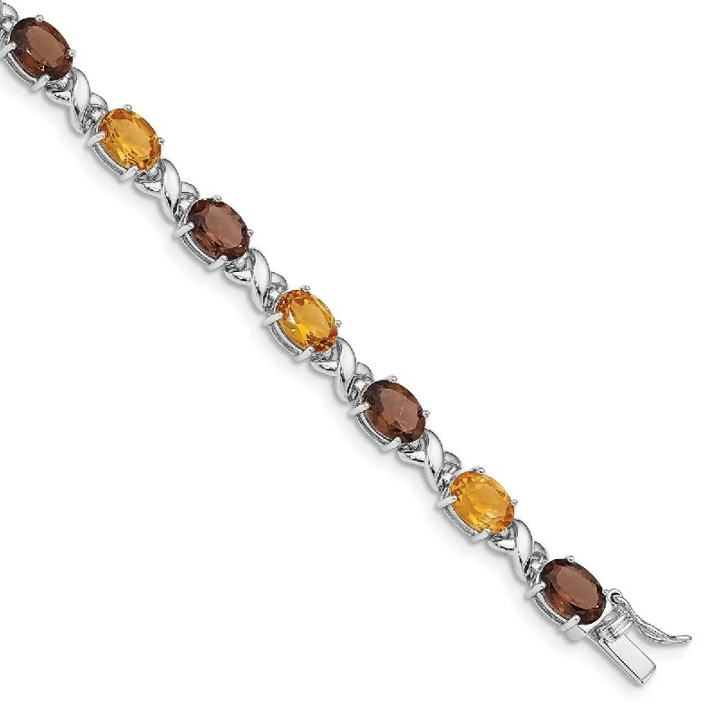 Chunky gold bracelets  Curata 925 Sterling Silver Rhodium Plated Smoky Quartz Citrine White Topaz Bracelet 7.5 Inch