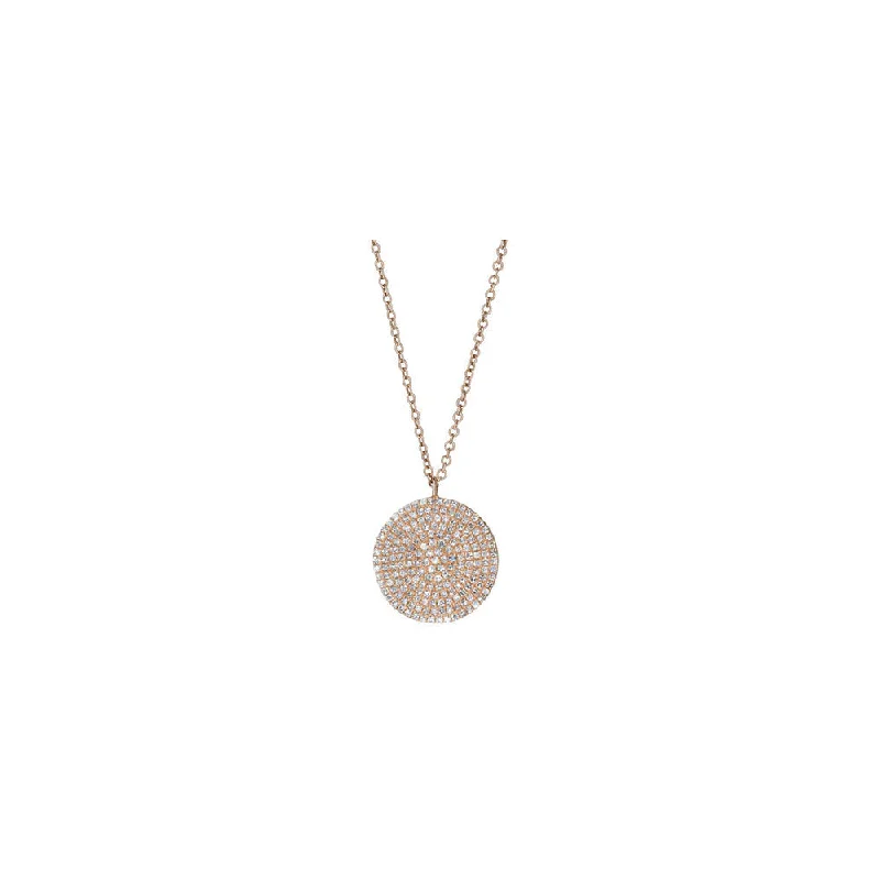 Minimalist chain necklaces  14KT Rose Gold Diamond Pave Disc Necklace