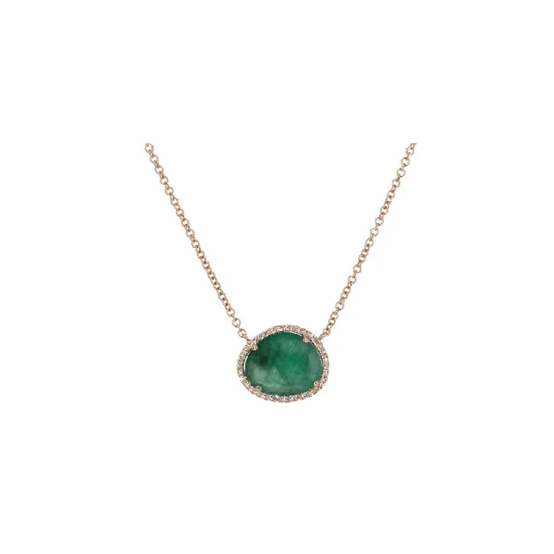 Non-tarnish necklaces  14KT Rose Gold Diamond Pave and Emerald Slice Necklace