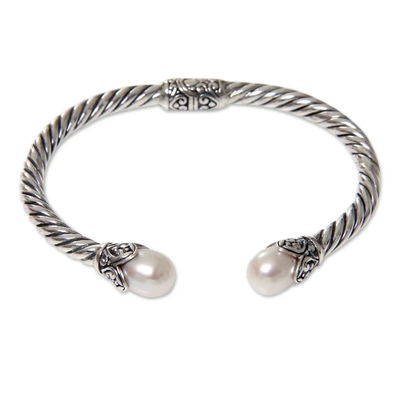 Magnetic clasp bracelets  NOVICA Cotton Blossom, Cultured pearl cuff bracelet