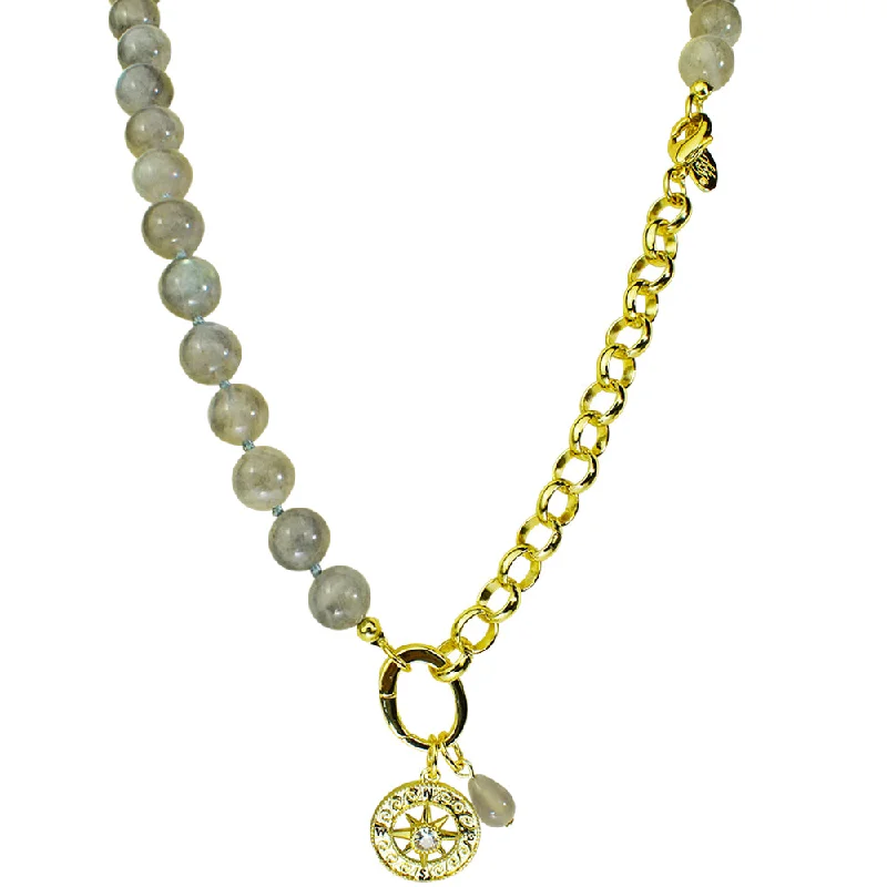 Choker necklaces for women  Home Compass Rose 10mm Grey Moonstone Add A Charm Necklace (Goldtone/Grey Moonstone)