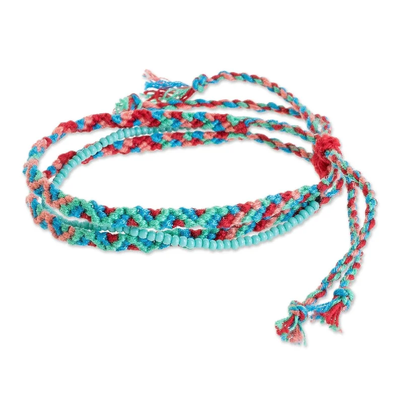 Matching necklace and bracelet set  NOVICA Colorful Fiesta, Glass beaded macrame strand bracelet