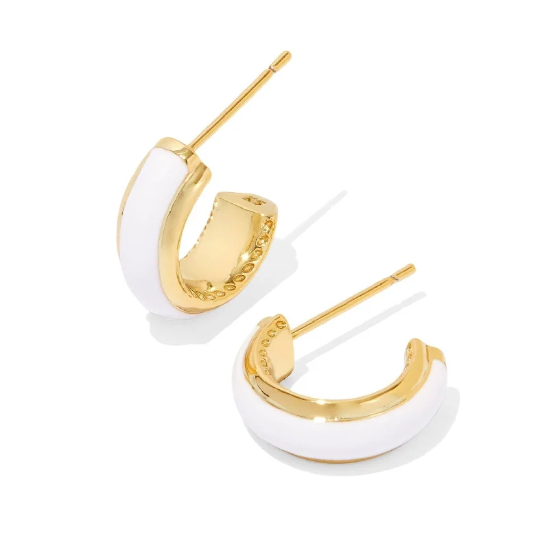 Three-pair earrings for everyday wearKendra Scott | Ainsley Gold Huggie Earrings in White Enamel