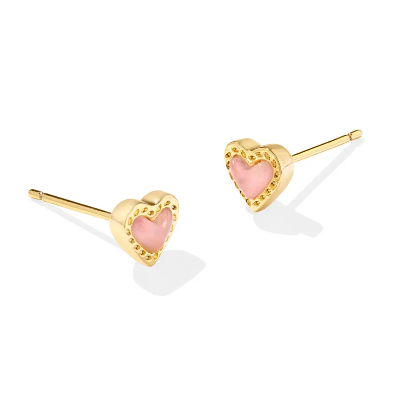 High-end diamond earringsKendra Scott | Mini Ari Gold Heart Studs in Rose Quartz