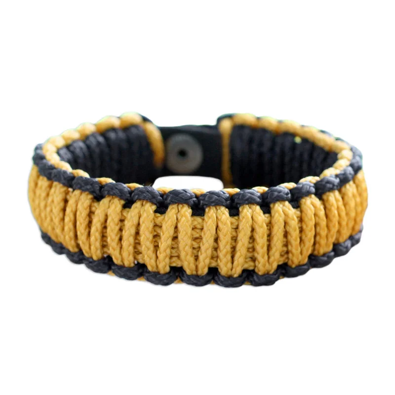 Autumn leaf bracelets  Polyester Men's 'Amina In Golden Black' Wristband Bracelet (Ghana)