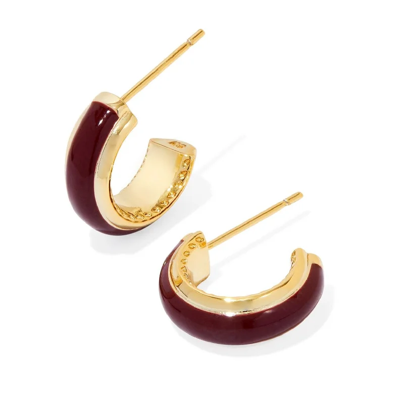 Engraved earringsKendra Scott | Ainsley Gold Huggie Earrings in Burgundy Enamel