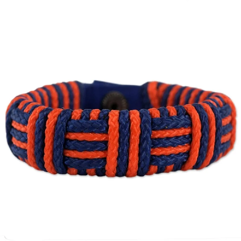 Star-shaped bracelets  Handmade Polypropylene Cord 'Blue and Orange Kente Power' Bracelet (Ghana) - 7'6" x 9'6"