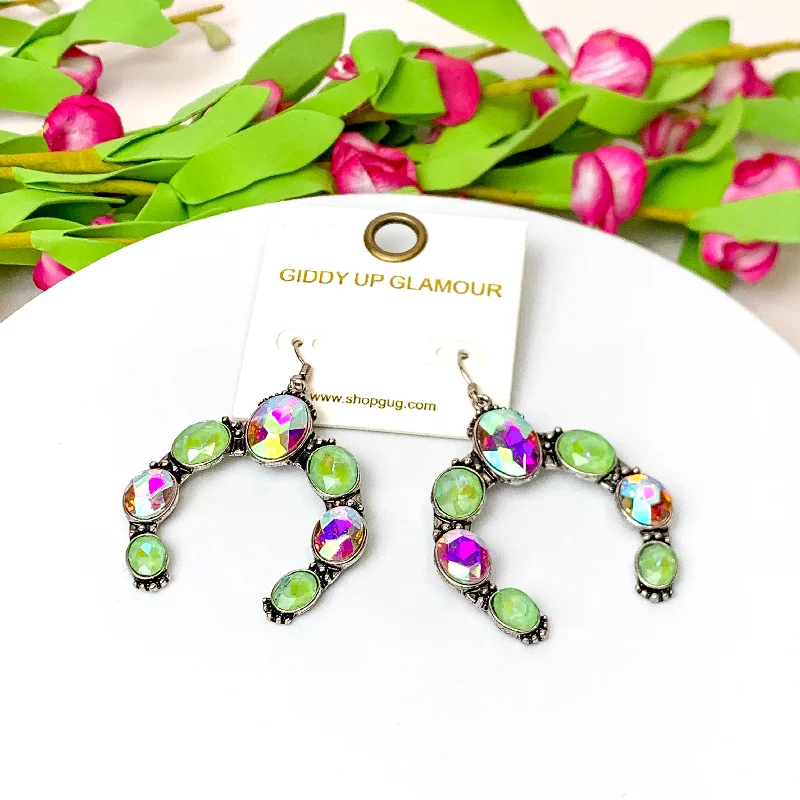 Summer beach earringsDesert Glow Silver Tone Naja Pendant Drop Earrings in Green and Ivory