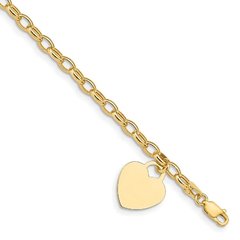 Elegant work bracelets  Curata 14k Polished Engravable Lobster Claw Closure Gold 7.5 Inch Engraveable Small Heart Disc on Fancy Bracelet - Lobster Claw