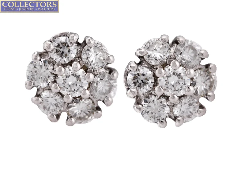 Affordable earrings underLovely Ladies Estate 14K White Gold 1.25ctw Diamond Cluster Stud Earrings