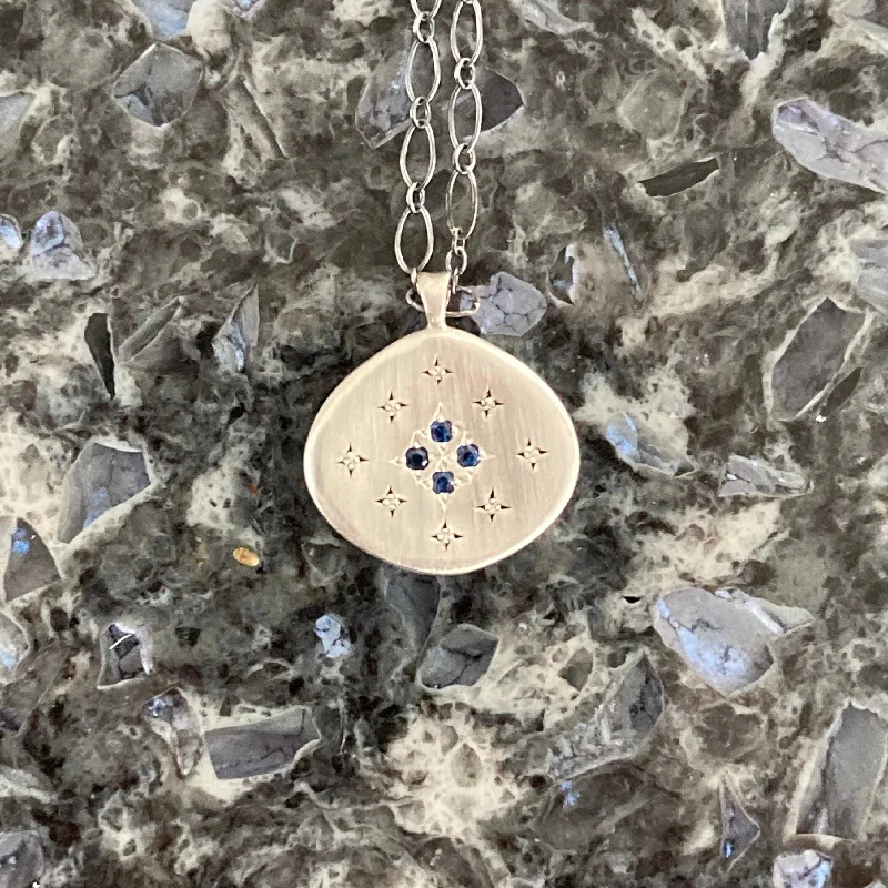 Crystal charm necklaces  Nebula Sapphires and Sterling Silver Pendant Necklace