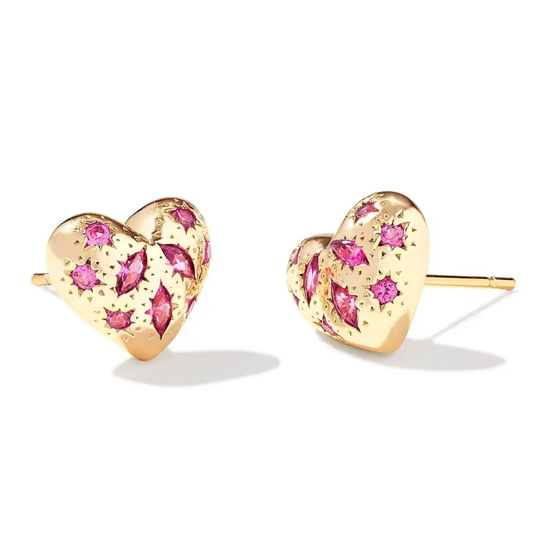 Party statement earringsKendra Scott | Holland Gold Heart Stud Earrings in Prink Crystal