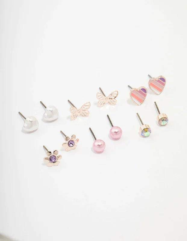 Boho tribal earringsKids Rose Gold Heart & Butterfly Stud Earring Pack