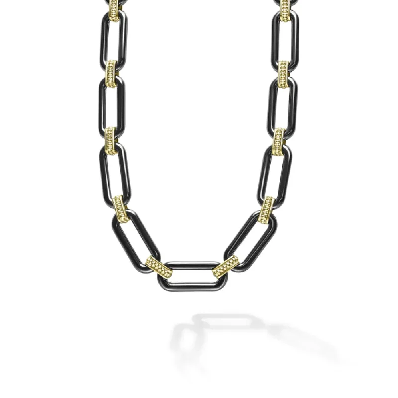 Budget-friendly necklaces  Lagos 18k Gold and Black Ceramic Link Necklace