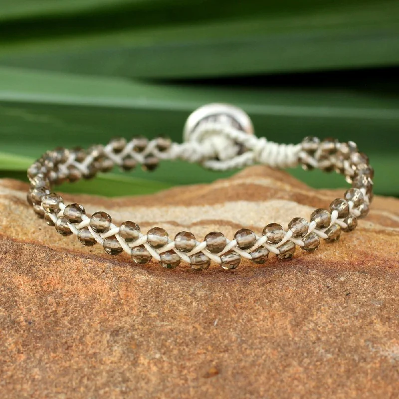 Vintage-inspired bracelets  Handmade Leather Silver 'Braids of Joy' Quartz Bracelet (Thailand)