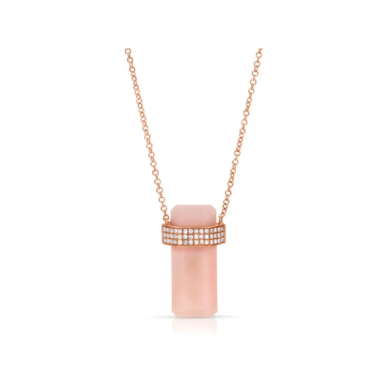 Shell necklaces for beachwear  14K Rose Gold Pink Opal & Diamond Pendant Necklace