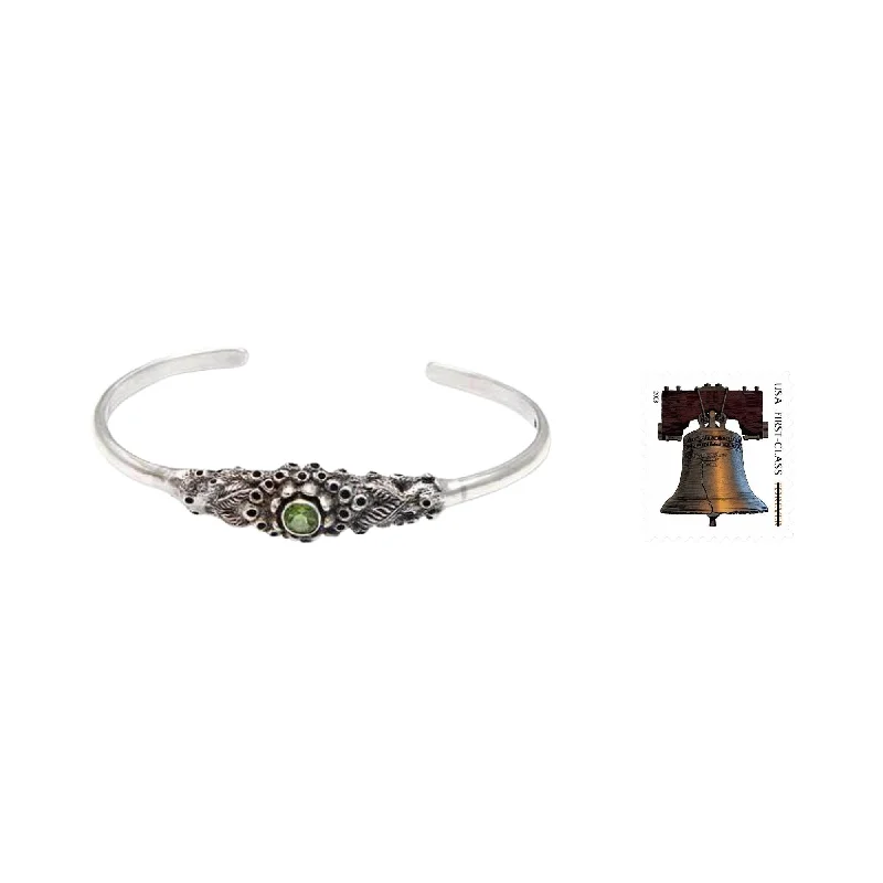 Three-layered bracelets for women  Peridot Cuff Bracelet, 'Coral Treasure' (Indonesia) - 7'6" x 9'6"