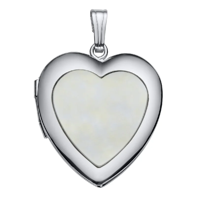 Vintage-inspired necklaces  Sterling Silver Mother of Pearl Heart Locket Necklace 18"