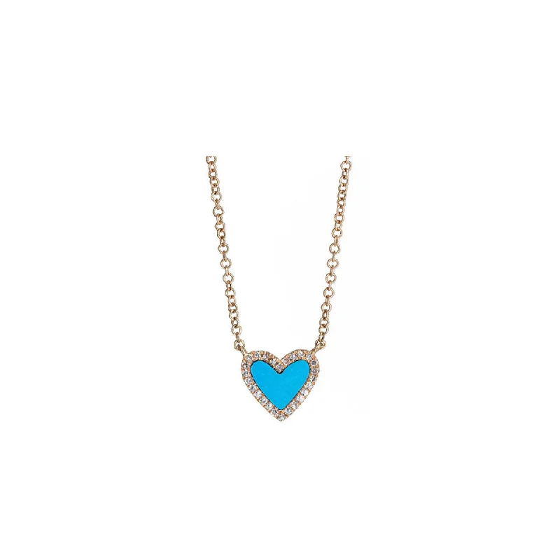 Heart-shaped necklaces  14KT Rose Gold Diamond Pave and Turquoise Mini Heart Necklace