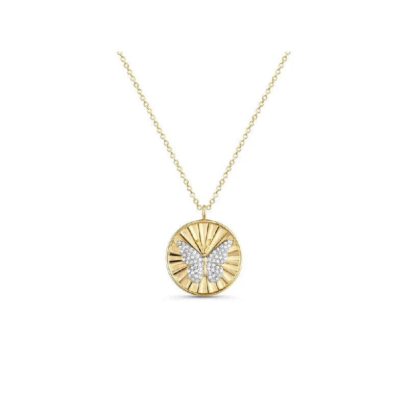 Minimalist chain necklaces  Fluted Medallion Diamond Butterfly Necklace