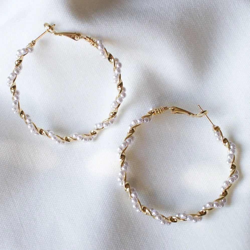 Thin wire earringsKinsey Designs | Mac Thin Gold Tone and Pearl Hoop Earrings