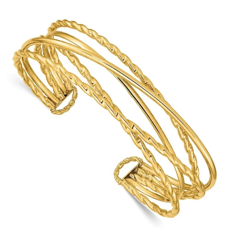 Classic pearl bracelets  Curata 14kYellow Gold Polished Multi Tube Cuff Stackable Bangle Bracelet