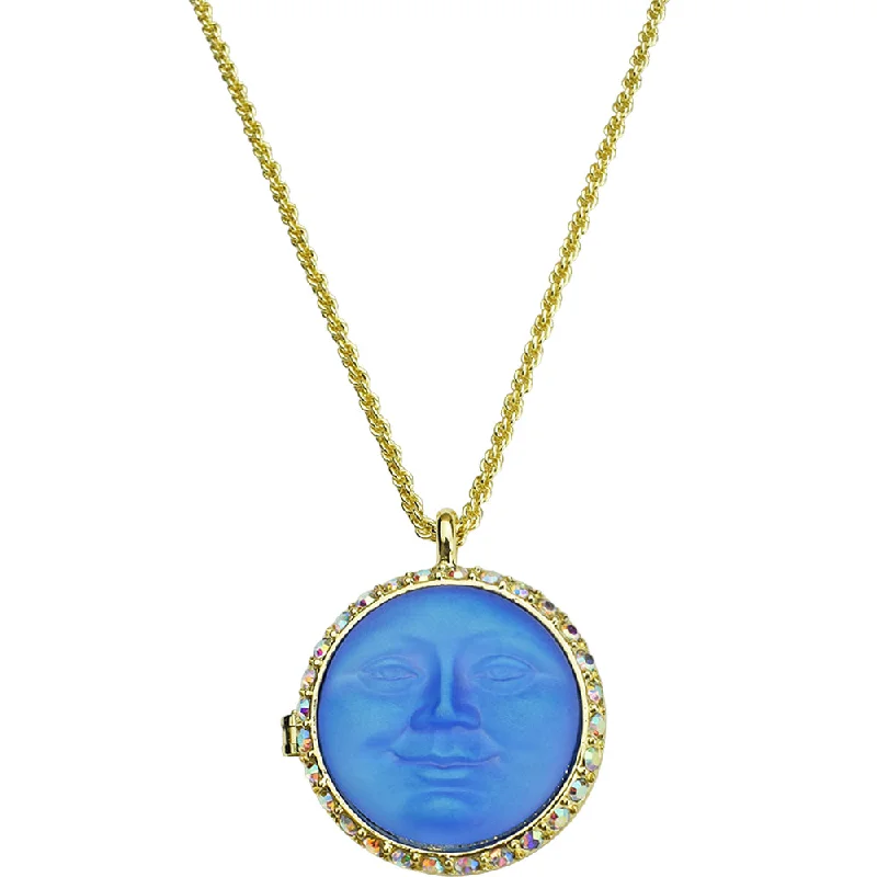 Gold and diamond necklaces  Love Never Dies Glass Seaview Moon Locket Necklace (Goldtone/Sapphire AB)