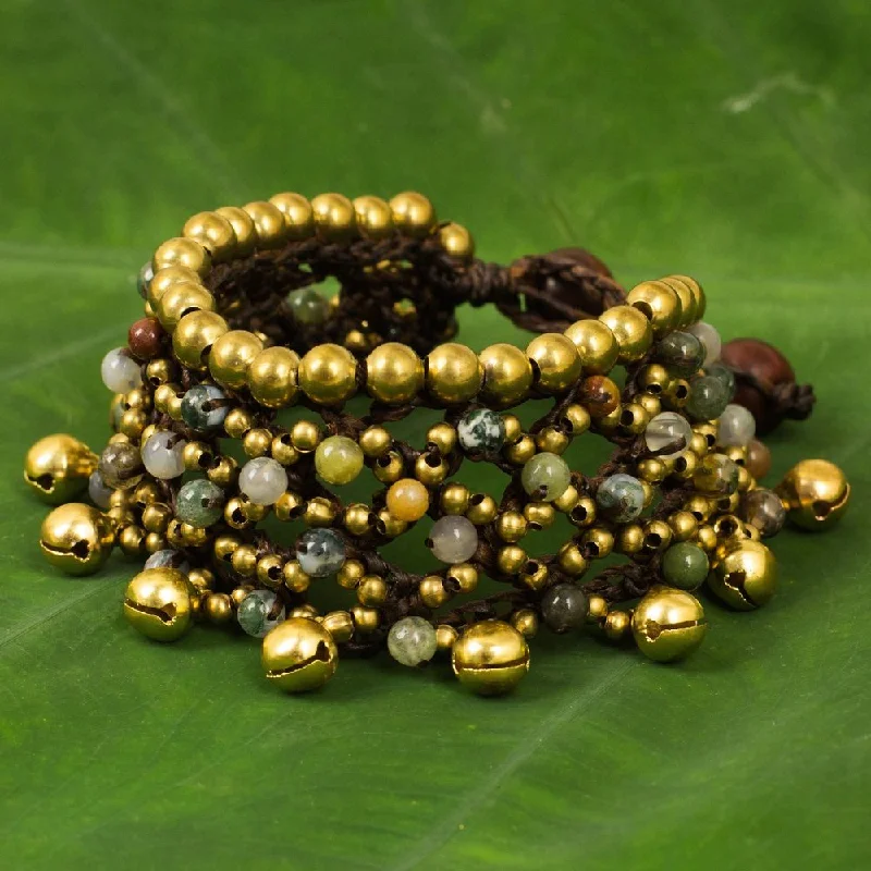 Yellow gold bracelets  Handmade Brass Littleleaf Boxwood 'Bohemian Voice' Jasper Bracelet (Thailand)