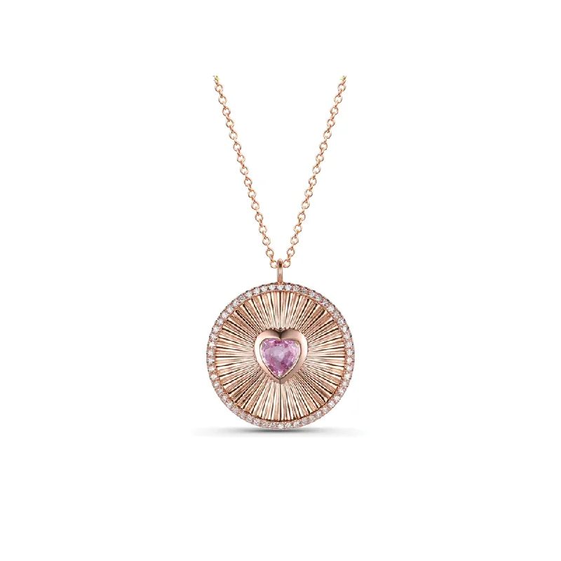 Wedding necklaces for brides  14K Pink Sapphire Heart Diamond Ridge Necklace