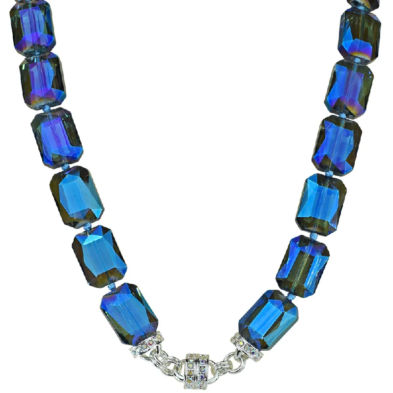 Everyday necklaces for women  Diva Darling Emerald Cut Magnetic Interchangeable Necklace (Sterling Silvertone/Mystic Blue)