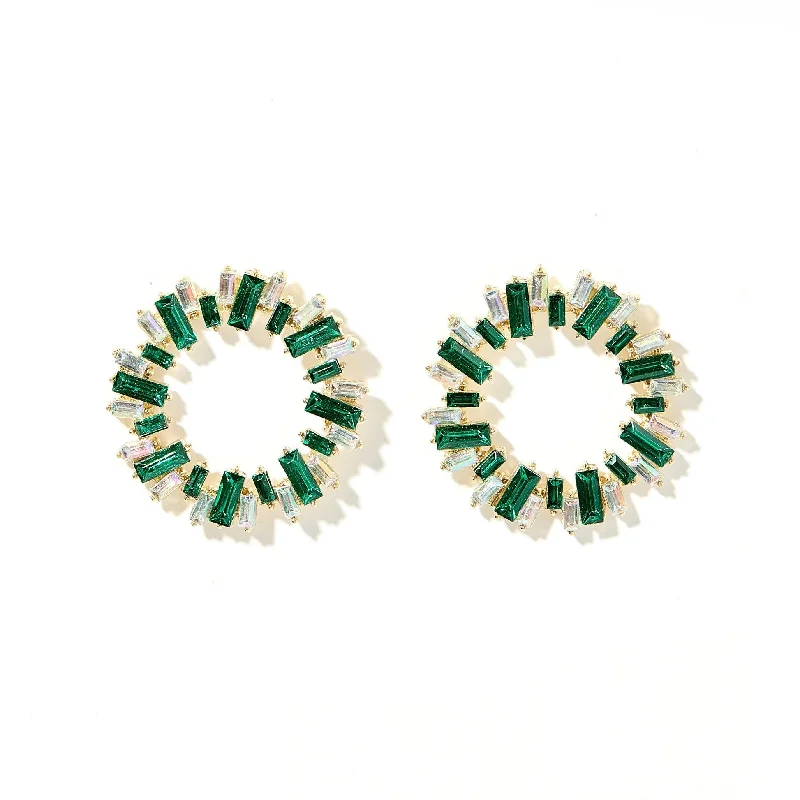 Extra large hoop earringsLinny Co | Whitney Gold Tone Circular Earrings with Crystal Accents in Green