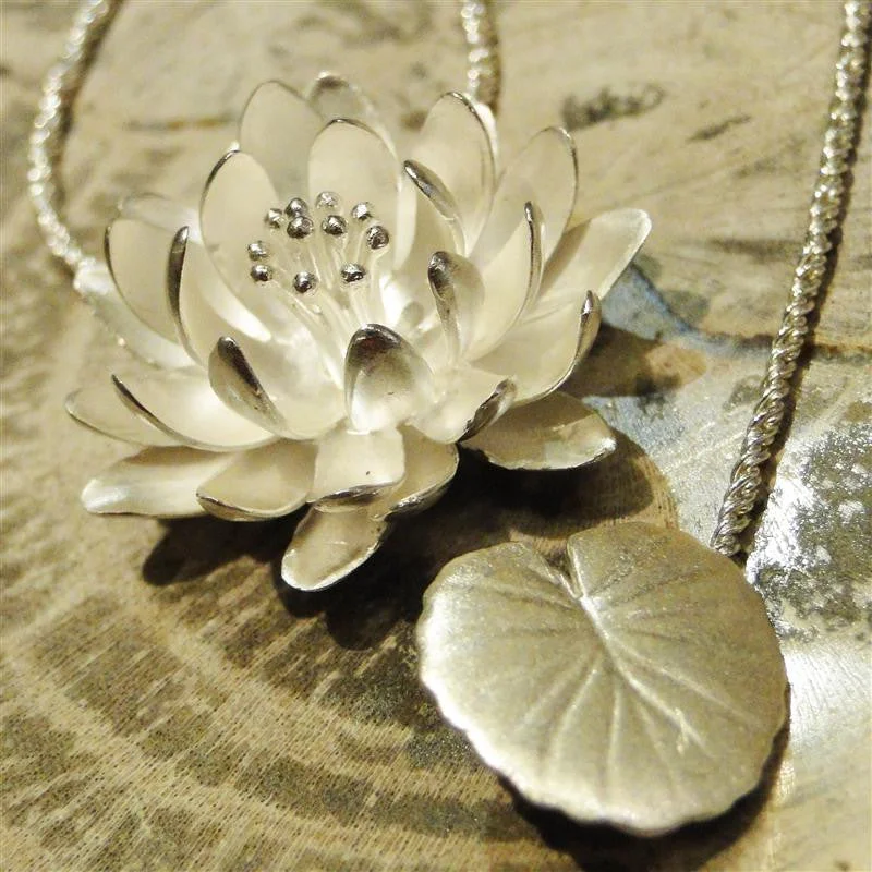 Zodiac sign necklaces  Large Water Lily Sterling Silver Pendant Necklace