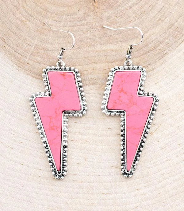 Lightweight earringsPink Lightning Bolt Semi Stone Earrings