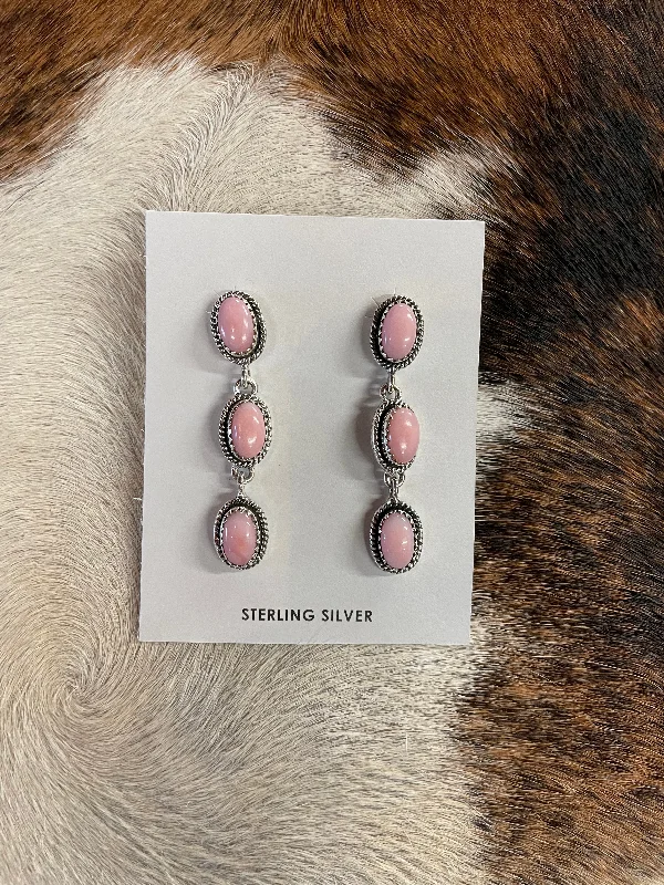 Mix and match stud earringsPink Opal 3 Stone Dangle Earrings