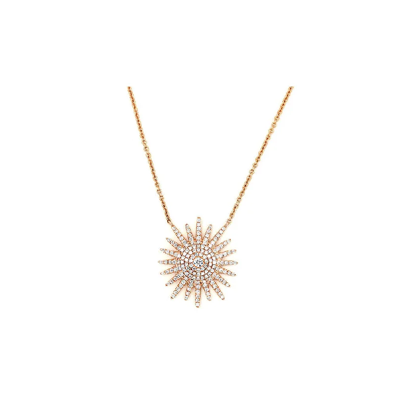 Hypoallergenic necklaces  14k Rose Gold Diamond Pave Starburst Necklace