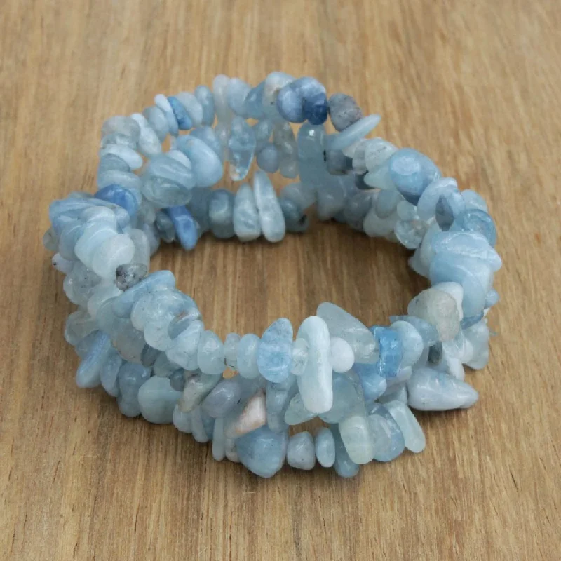 Elegant diamond bracelets  Handmade Set of 3 Aquamarine 'Naturally Aqua' Bracelets (Brazil)