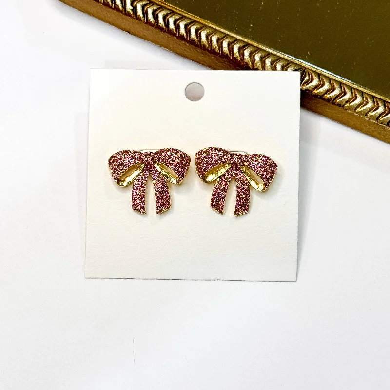 Sterling silver earringsTwinkling Treasure Gold Tone Pink Rhinestone Bow Stud Earrings