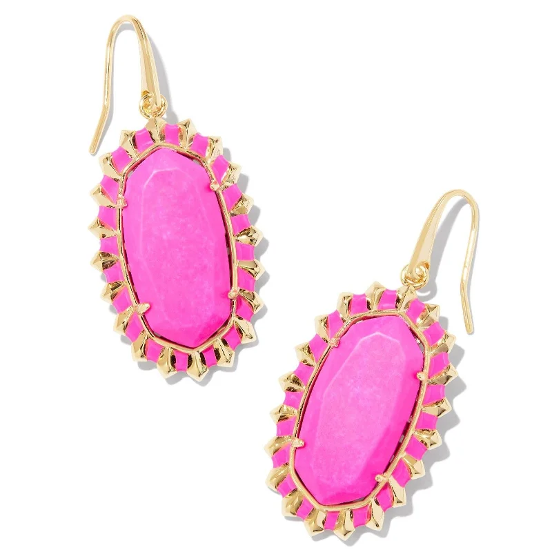 Big statement earringsKendra Scott | Dani Gold Color Burst Frame Drop Earrings in Neon Pink Magnesite