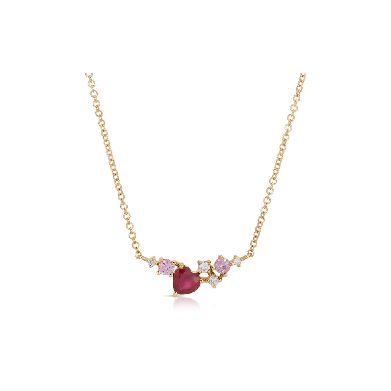 Yellow gold chain necklaces  14K Rose Gold Ruby Heart, with Fancy Shape Pink Sapphires and Diamonds Necklace