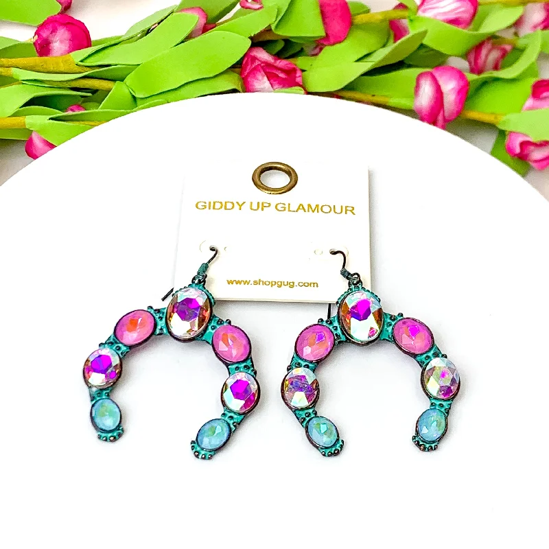 Budget-friendly earringsDesert Glow Patina Tone Naja Pendant Drop Earrings in Pink and Turquoise