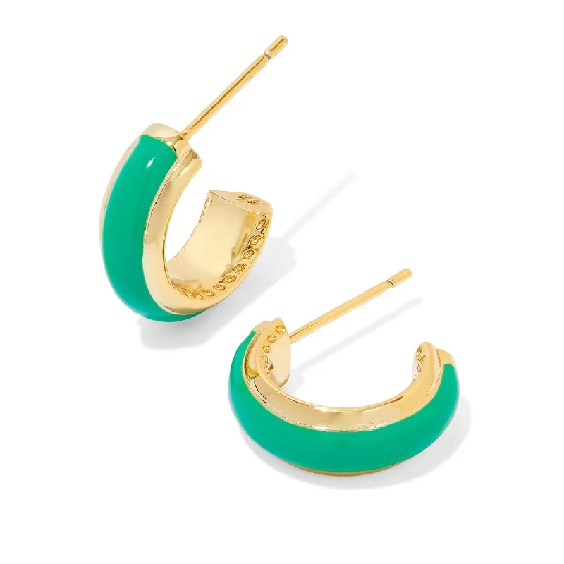 Summer beach earringsKendra Scott | Ainsley Gold Huggie Earrings in Green Enamel