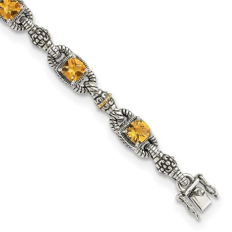 Rose gold bracelets for women  Curata 925 Sterling Silver Polished Prong set Box Catch Closure With 14k 5.14Citrine 7.25inch Bracelet