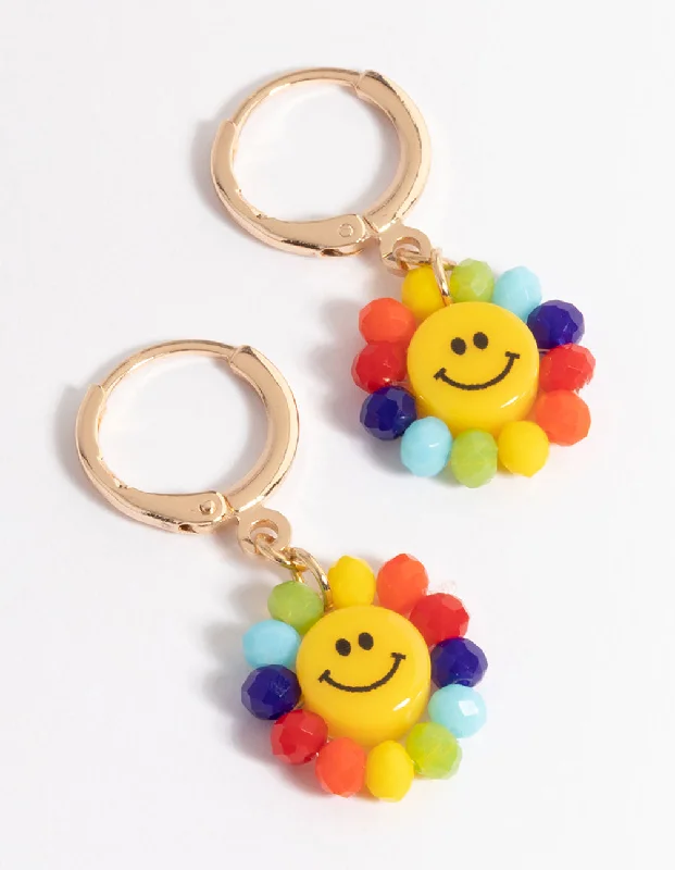 Geometric earringsGold Rainbow Smiley Huggie Earrings