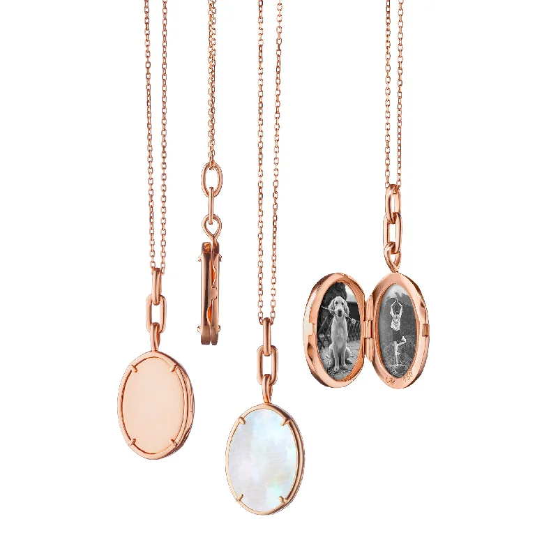 Necklaces for prom night  "Elle" Stone Slim 18K Rose Gold Locket Necklace