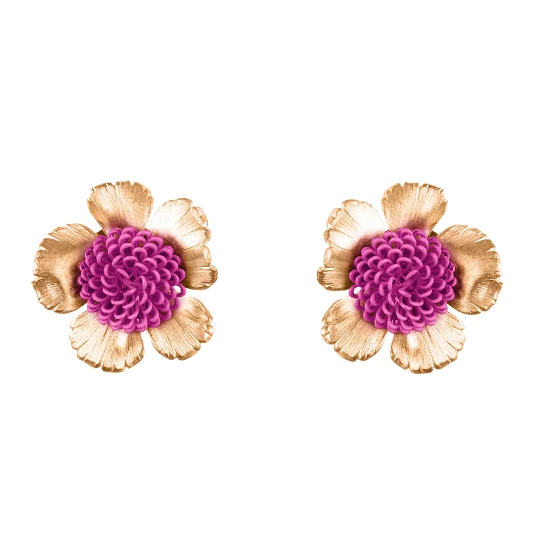 Elegant work earringsFucsia Floral Pompom Earrings