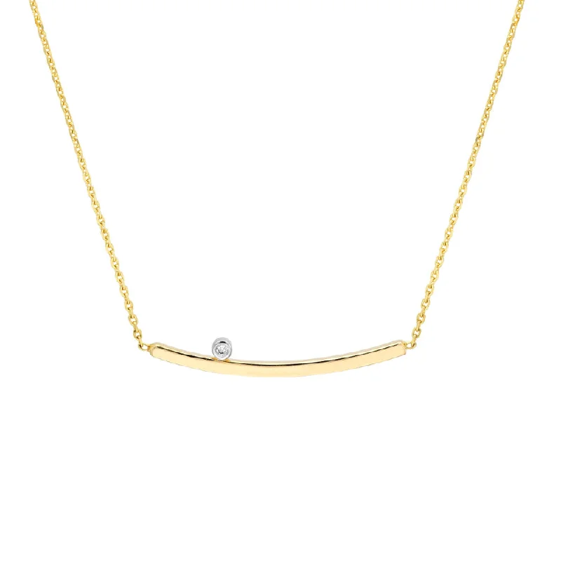 14k gold chain necklaces  14k Curved Bar With Diamond Necklace