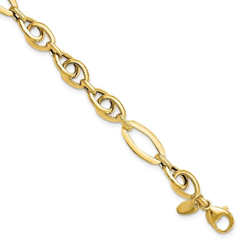 Elegant diamond bracelets  Curata 14k Gold Polished Textured Fancy Link Bracelet 7.75 Inch