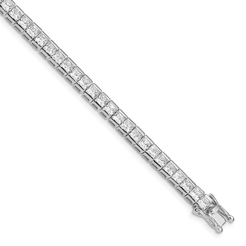 Chunky gold bracelets  Curata 925 Sterling Silver Polished Box Catch Closure Rhodium Plated CZ Cubic Zirconia Simulated Diamond Bracelet